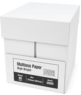 TuTickeT TÉRMICO - Folios A4 de 80gr. Papel Multiusos Blanco para Fotocopiadora e Impresora Multifunción. Caja de 5 paquetes de 500 Hojas Blancas Din A4. Material Escolar y de Oficina.