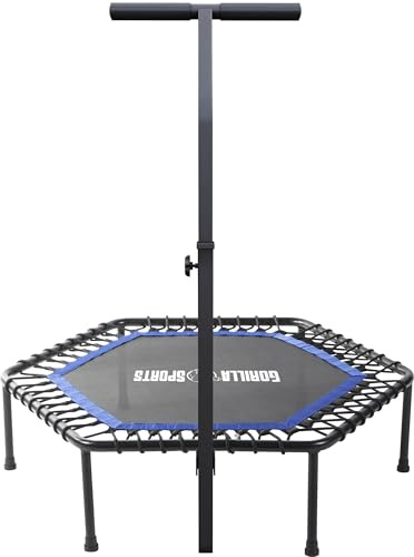 GORILLA SPORTS® Fitness Trampolin, 6-Fach höhenverstellbarer Haltegriff | Leise Gummiseilfederung, 77 cm Sprungfläche, bis 100 kg belastbar; Farbwahl, Jumping Fitness, Indoor und Outdoor
