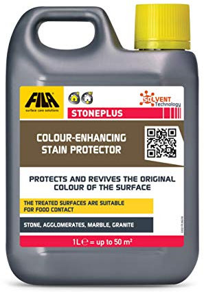 FILA Surface Care Solutions STONEPLUS Colour Enhancer Stone Sealer Outdoor, Impregnator for Natural Stone: Travertine, Granite etc. Matte Finish Patio Sealer, 1L - Packaging May Vary