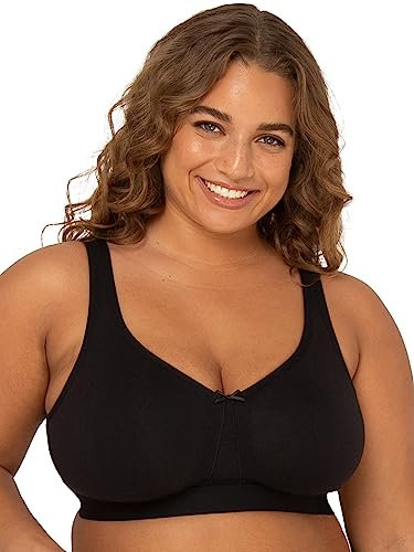 Fruit of the Loom Women's Plus-Size Wireless Cotton Bra Full Coverage, Opaque, Black Hue, 38F