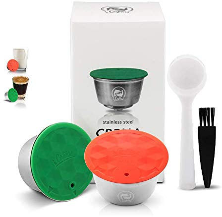 i Cafilas 1 Capsule de Café Dolce Gusto Réutilisables, avec 1 Dosettes de Lait Rechargeables Compatibles avec Machine Nescafé Dolce Gusto +1 Cuillere + 1 Brosse - Acier Inoxydable