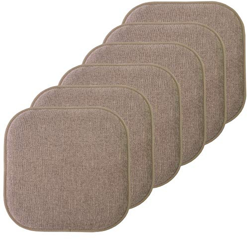 Sweet Home Collection Chair Cushion Memory Foam Pads Honeycomb Pattern Slip Non Skid Rubber Back Rounded Square 16 x 16 Seat Cover, 6 Pack, Alexis Chocolate