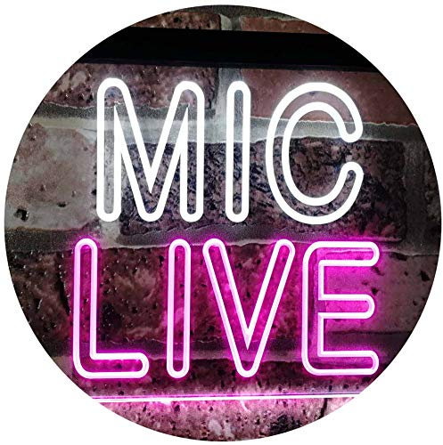 ADVPRO Mic Live On Air Studio Dual Color LED Barlicht Neonlicht Lichtwerbung Neon Sign Weiß & Violett 600 x 400mm st6s64-i3090-wp
