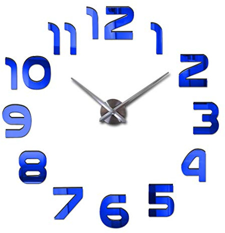 HC&WT Orologio Da Parete Silenzioso Con I Numeri Fai Da Te Adesivi, Facile Da Montare Effetto 3D Riempire Vuoto Parete Moderno Adesivo Orologio Parete Decorazione Per Casa Ufficio Hotel (Blu)