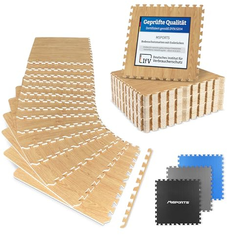 MSPORTS Lot de 8 tapis de protection de sol de qualité supérieure - 3,175 m² - Protection du sol 60 x 60 cm avec embouts - Épaisseur : 1,2 cm - Tapis puzzle - Tapis de gymnastique