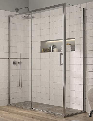 Mampara de Ducha Angular- 2 Hojas Fijas y 1 Puerta Corredera- Cristal de Seguridad de 6mm - Modelo Yoko Q3 (106,5-110,5 x 70 cm)