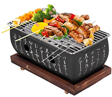 Barbecue Giapponese da Tavolo,Barbecue da Tavolo,Barbecue a Carbonella con Base in Legno per Picnic Giardino Balcone Campeggio Yakiniku Takoyaki