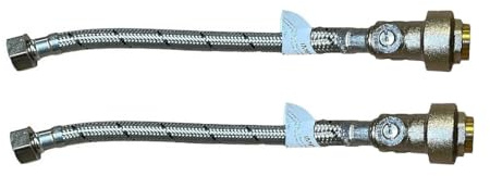 Flexible Tap Hose Connector Pack of 2 - Compression or Push Fit or Push Fit with isolating Valve 300mm Long (15mm Pushfit x 3/4 F x 300mm Long with Isolating)