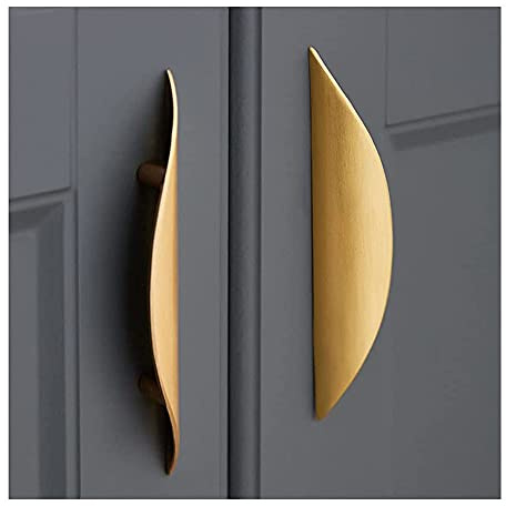 Primst 4 Pack Brushed Gold Cabinet Pulls, 3-3/4in Hole Centers Kitchen Cabinet Handles, Matte Gold Half Moon Cupboard Hardware for Kitchen Drawers, Dresser, Bathroom Vanity