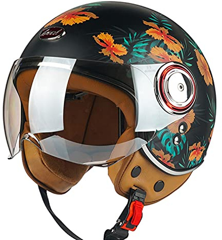Rétro Casque à Face Ouverte Demi-Jet Casque Scooter avec Visière Open Face Classic Casque Moto Jet Vintage ECE Homologué Casque Bol Moto Bols pour Homme et Femme D,XL