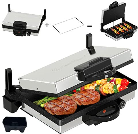 Kontaktgrill, Scheffler 2000W Optigrill,Multi grill, Lahmacun Makinasi, Grill, Toaster, Brotmaschine, Edelstahl Tischgrill mit Grill, Brotbackform, Antihaft-Beschichtung