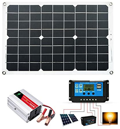 QIYIGUO Kit di energia Solare | Generatore Solare 300W con Prese 220V AC - Inverter di Potenza Portatile da 300 W per Il Backup Domestico all'aperto Camper da Campeggio