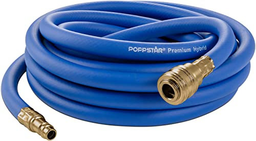 Poppstar Compressed Air Line Hose 5 m (Hybrid PVC Polymer, Inner Diameter 9.2mm with Brass Couplings) up to 300 PSI Blue