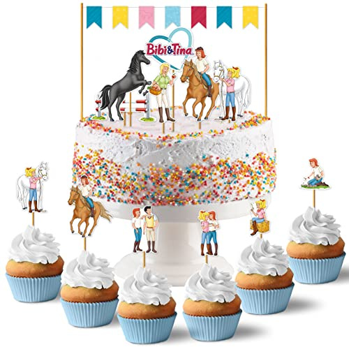 Papierdrachen Cake Topper Bibi & Tina - Kuchendekoration Kuchen Topper 19-teilig - Decor Pins für Geburtstagskuchen - Kindergeburtstag Tortendeko - Set 6