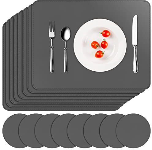 APLKER Platzsets Abwaschbar 8er Set, Platzset Lederoptik Kunstleder Wasserdicht PVC Tischsets und Untersetzer, Platzdeckchen Leder für Hause Küche Restaurant, 16 x 12 Zoll