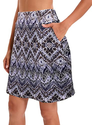 Jhsnjnr Damen Golf Skorts mit Taschen Knielänge Elastische Taille Active Athletic Tennis Rock, Grau-blaues Muster, 44
