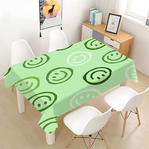 ROLETI Tischdecke Abwaschbar GrüNer Smiley Gartentischdecke Rechteckige Lotuseffekt Fleckschutz Outdoor-Tischdecken für Halloween Deko Biertisch Tischplatte Tischdecken (132x182 cm)