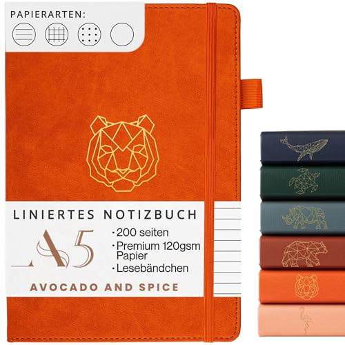 Avokado & Spice A5 anteckningsbok av Avocado and Spice - A5 journal anteckningsbok dagböcker för kvinnor och män - resedagbok hård rygg anteckningsbok fodrad A5-200 tjocka sidor (orange, fodrad)