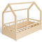 ms factory Hausbett Kinderbett 70x140 cm mit Rausfallschutz und Lattenrost - Einzelbett aus Kiefernholz für Mädchen und Junge - Natur Farblos