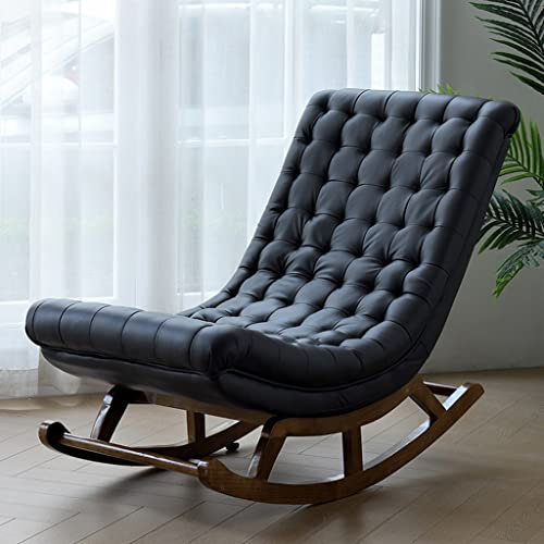Schaukelstuhl, Gleiter, Schaukelstuhl, Schaukelstuhl aus Leder und Stoff, Liegestuhl, fauler Sofastuhl, für Wohnzimmer, Kinderzimmer, Schlafzimmer, Lounge, Büro (Color : Black, Size : 1