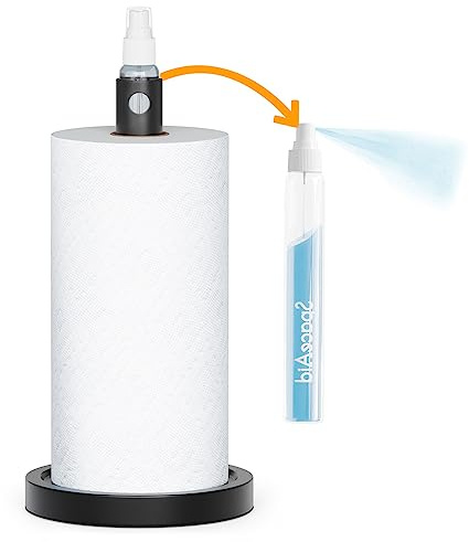 SpaceAid 2-in-1 Papierhandtuchhalter mit Sprühflasche, Küchenrollenhalter für die Arbeitsplatte, Ständer mit Sprüher in der Mitte, Unterschrank, Papierhandtuchrolle für Küche und Bad, Schwarz