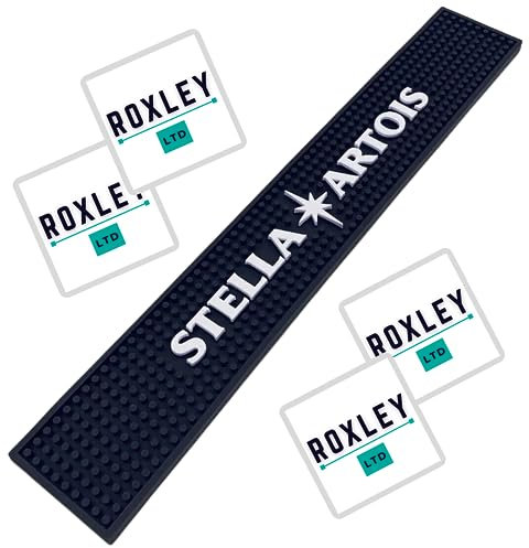 Roxley Stella Artois Rubber Bar Runner | Lager beer | Man Cave | Made In UK Also Comes With 4 Beer Mats