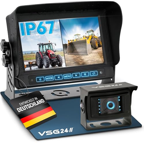 VSG24 PROGUARD Profi HD Rückfahrkamera Set 7 HD mit 1 Kamera – IP67 Monitor & IP69K Kamera 1080P – Nachtsicht & Heizung – Kabelsystem – für Traktor, Bagger, Stapler, LKW (12V–24V)