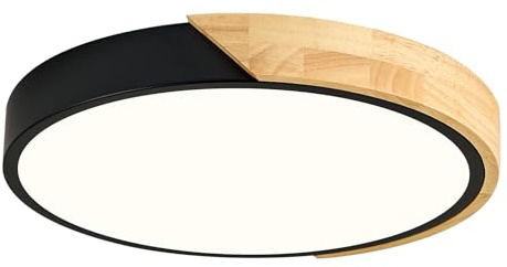 Vikaey Moderne LED Deckenleuchte, Deckenlampe Schwarz Holz, 30cm 24W 4000K | Deckenlampe Rund, Lampe Decke für Wohnzimmer, Schlafzimmer, Büro, Küche, Flur, Kinderzimmer
