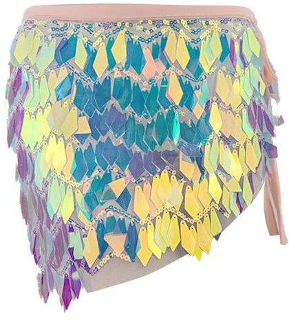 Quasten Röcke Rave Rock Damen Bauchtanz Gürtel, Pailletten Rock Chiffon Hüfttuch, Tanztuch mit Münzen, Metallic Glitzer Karneval Faschingskostüme Fransenrock Mini Rock Party (XX2-Pink, One Size)