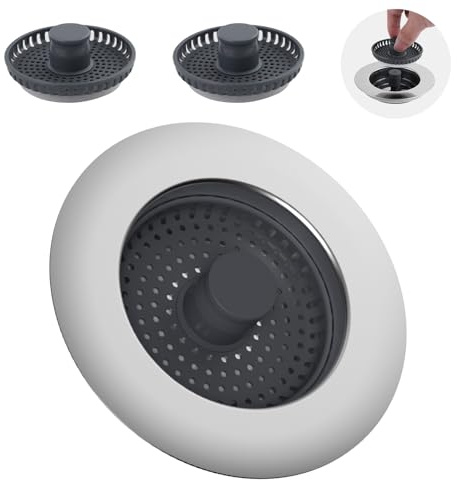 iFealClear 3-in-1 Kitchen Drain Stopper with 3 Baskets, Upgraded Kitchen Plug Strainer, Stainless-wrap Shell Replacement for Food Waste Catcher, Suitable for Sinks Hole 75mm-82mm, Depth > 28mm
