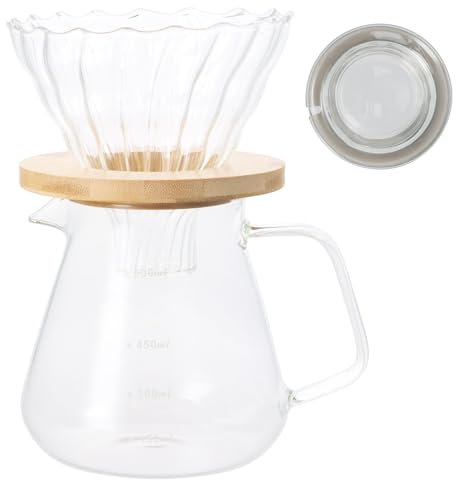 Granvoo Cafetera de Goteo Manual con Filtro, 600ml Jarra de Vidrio para Cafe con Filtro y Tapa, Servidor de Café de Cristal, Transparente
