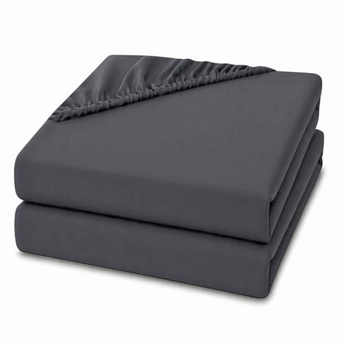 2 Pack Double Fitted Sheets 28cm Deep Pocket – Ultra Soft Comfortable Microfibre Bed Sheets, Breathable, Wrinkle, Fade & Shrink Resistant, Easy Care Bedding (Charcoal, Double)