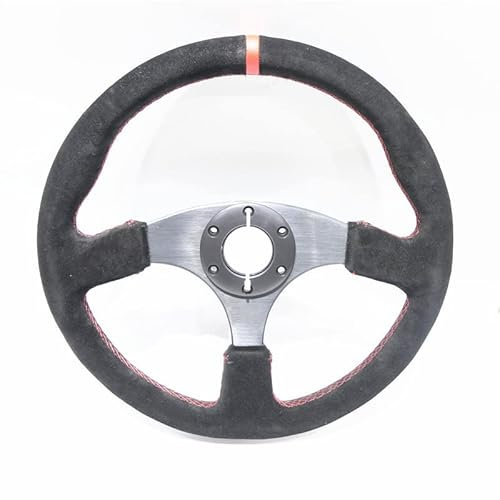 ZiYouao Sportlenkrad Rennsport- 14-Zoll-350mm-flaches Drift-Lenkrad/Wildleder-Lenkrad Holzlenkrad(Red Ring)