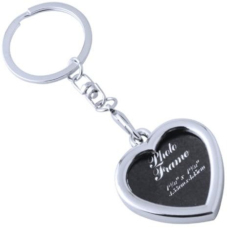 Schlüsselanhänger Foto Herz, Keyring Photo Bild Anhänger in Herzform aus Metall für eigene Bilder (Rechteckig)