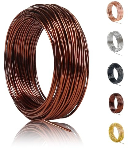 POPOYU 50m Aluminium Wire Bronze,Thin Wire.for Crafts,Craft Wire 1mm,Aluminum Craft Wire,Weaving AluminumWire Anodized Aluminum Wire,Bendy CraftWire for CraftingWire Soft DIY Metal Craft ArtWire