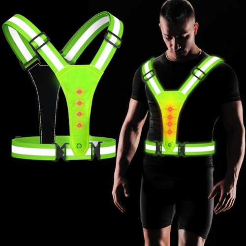 Darryy LED Gilet Reflechissant Velo, Gilet Velo Clignotant, Gilet Lumineux Vélo et Course à Pied Jogging avec Ceinture Réflectrice, Adapté aux Enfants et aux Adultes, Jogging Réflecteur