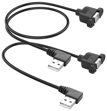 YACSEJAO USB A to B Cable Printer Panel Cable 2Pack 0.3M/1FT+0.5M/1.6FT USB 2.0 Type A Male to Type B Female Printer Scanner Panel Mount Cord with Screw Holes (Right Angle)