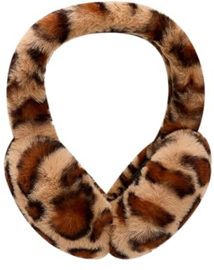 FSSTUD Leopard Print Ear Muffs Cute Faux Fur Ear Covers Foldable Winter Warm Earmuffs Outdoor Fluffy Ear Warmers Plush Ear Protector