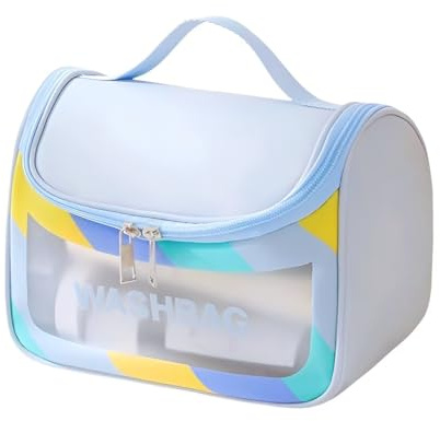 Transparente Kosmetiktasche, Kulturbeutel, transparent und wasserdicht, modernes Design, ideal für Kosmetik und Reisezubehör,entspannung (blau)