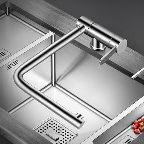 XJTNLB Vorfenster Küchenarmatur Klappbar Spültischarmatur Vorfenster Umklappbar Edelstahl Gebürstet 360° Drehbar Wasserhahn Auslauf L Form
