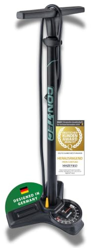 CONTEC Standpumpe Air Support Max, 67 cm, aus Stahl und Kunststoff, 11 bar/160 psi, für alle Ventile, inkl Ball- & Matratzenadapter, 1 Stück, schwarz/sage Green