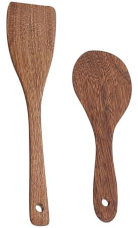 HOLIDYOYO 2pièces Cuillère Bois Non-adhésive Pour Cuisine Spatule Retro Pratique Et Pelle De Service Alimentaire Inclut Une Cuillère Oblique Petite Ronde