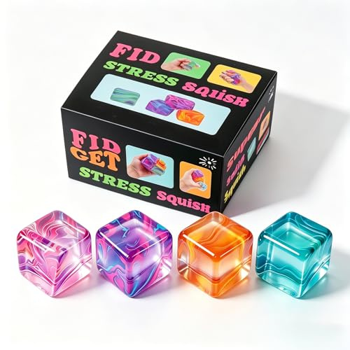 4 piezas de juguetes antiestrés Squishy Stress Würfel - Cubos de hielo sensoriales para niños y adultos, juguete antiestrés, bola sensorial para niños con autismo, juguetes Squishy Fidget