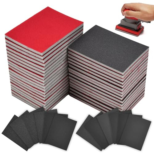 Byfoyif 36PCS Esponja de Lijado, Esponjas de Lija 180/240/320/400/600/800/1000/200/1500/2000/2500/3000, Lijas con Esponja Lavable para Madera, Yeso, Pintura y Metal