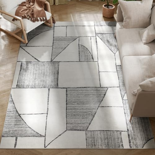 HOMCOM Tappeto Moderno Antiscivolo da Interno a Linee Geometriche, Tappeto per Salotto in Poliestere, 230x160x0.7 cm, Multicolore