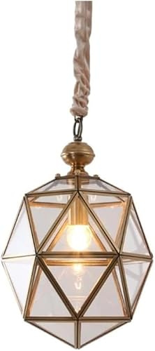 Lámpara colgante con foco de borde de cobre, luces colgantes de polígono de vidrio transparente, accesorio de iluminación Compatible with isla de cocina,Candelabros