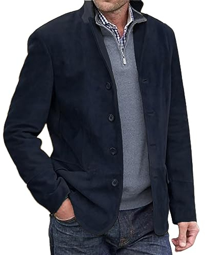 Chaqueta de traje de pana para hombre, retro, de ante, cuello alto, monocolor, ajustada, para el tiempo libre, chaqueta de traje vintage para hombres, corte regular, chaqueta de lana con botones