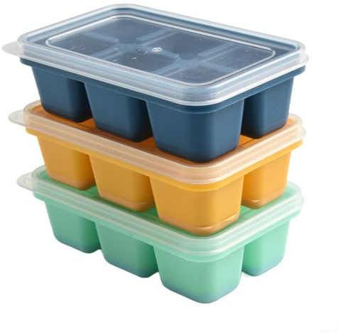 3 Piece Silicone Ice for Cube Tray Set with Covers, with Flexible Bottom for Easy DeFor molding, Constructed with Non Toxic Materials