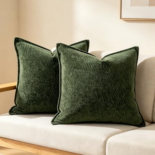 OYIMUA Deko Kissenbezug 40x40 Grün 2er Set Textur Chenille Kissenbezüge Weich Sofakissen Quadratisch Dekokissen Moderne Kuschelkissen Aesthetic Pillow Cover