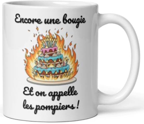 Générique Mug humour anniversaire homme femme – Tasse cadeau original café thé – Idée drôle collègue ami famille – Encore une bougie et on appelle les pompiers !